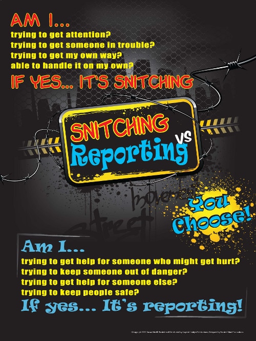 Snitching or Reporting Poster Snitching vs. Reporting